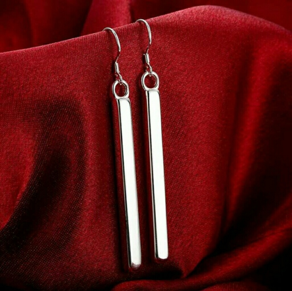 925 Silver Bar Drop Earrings NWOT